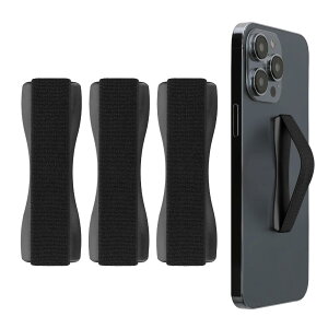 kwmobile 3x スマートフォン フィンガーホルダー i Phone Galaxy AQUOSなどに対応 - 片手 ゴムバンド グリップ - 黒色