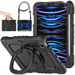 SEYMAC stock iPad 11�C���`iPad Pro ��4���� 2022 �P�[�X �����O�n���h���ϏՌ��P�[�X iPad Pro 11��4����/��3����/��2����/��1�����p�^ �y�����[ �V�����_�[�X�g���b�v �ی�t�B�����t���t���[���i�u