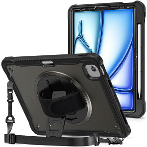 ProCase iPad Air 11 �P�[�X (M3 2025/M2 2024) Air 6����/5����/4����ʗp �ϏՌ� �������J�o�[ �y�����[ 360°��]�X�^���h �i�u���b�N�j