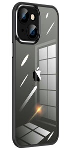 Donocao i Phone15Plusケース シリコン 薄型 透明アクリル背面プレート フィット 滑り止め カメラカバー一体型 全面保護 指紋防止 衝撃吸収 可愛い 黒 ブラック