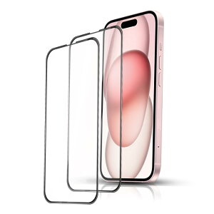 【2枚セット】i Phone15Plusガラスフイルム 黒縁あり 全面保護 6.7インチ アイフォン15プラス フィルム 強化ガラス 硬度9H 高透過率 飛散防止 強化ガラス 耐衝撃 液晶保護フィルム 指紋防止 気泡