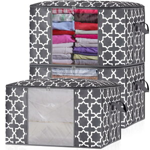 LHZK 布団収納袋 大容量 3点セット 持ち手とファスナー付き 布団袋 折りたたみ式 透明窓付き 羽毛布団 収納袋 衣類 毛布 収納 掛け布団 敷布団の収納に適しています 通気性が良い 省スペース