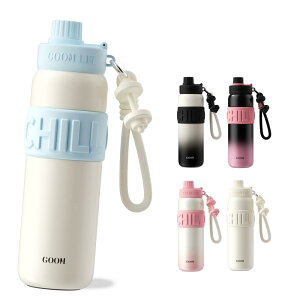 GOOM 水筒 680ml 保冷ボトル 31603 ステンレスボトル ストロー付き水筒 大容量 真空断熱 ストラップ 付き シームレス 魔法瓶 漏れ防止 洗いやすい オシャレ 携帯便利 ライトスポーツ アウトドア