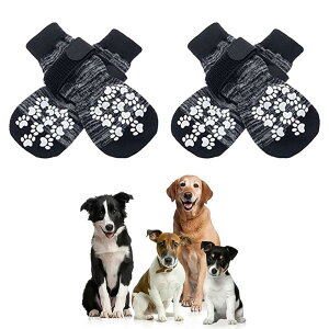 Mosasa 犬用 靴下 4個入り 犬 肉球保護 滑り止め靴下 犬の靴 柔らかい ペットソックス 可愛い 転倒防止 室内 抜けにくい おしゃれ XS/S/M/L/XLサイズ (L,グレー&ホワイト)