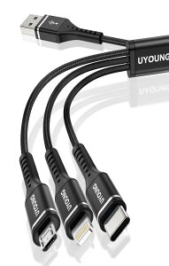 3in1 [dP[u USBP[u 3 in 1 [dR[h 1.2m (CgjO/USB-C/Micro USB[q) i Phone Android ^CvC P[u eΉ