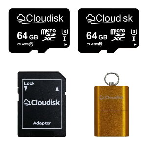 Cloudisk Micro SDJ[h64 GB(2Zbg) tbVJ[hMicro SDXCASDA_v^ƃJ[h[_[tAC 10AA 2AU 3AUHS-Ii64 GBj