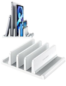 VAYDEERノートパソコンスタンド 縦置きノートpc スタンド 3台収納 ホルダー幅調整可能 ABS樹脂製 for タブレット/ipad/Surface/MacBook Pro Air 縦置き用 -白