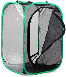 SATiNU 昆虫飼育箱 植物ケージ 標本箱 虫かご 折り畳み昆虫ケージ ポップアップハウジング 通気性 ネット 3色 (C 緑辺 ブラック網 60*40*40)