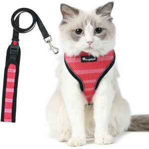 猫 猫用 ハーネス 胴輪 猫具 ねこ ネコ 子猫 子犬 小型犬 散歩 お出かけ 抜けない ベスト ソフト胸あて 軽量 頭を通さずマジックテープで装着 サイズ調節可 夜反射 通気メッシュ (Sサイズ (x 1)