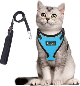猫 猫用 ハーネス 胴輪 猫具 ねこ ネコ 子猫 子犬 小型犬 散歩 お出かけ 抜けない ベスト ソフト胸あて 軽量 頭を通さずマジックテープで装着 サイズ調節可 夜反射 通気メッシュ (Mサイズ (x 1)
