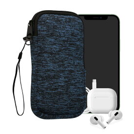 kwmobile クッション ポーチ XXL - 7”対応 - ネオプレン スマートフォン 保護 ケース ディープ オーシャン/黒色