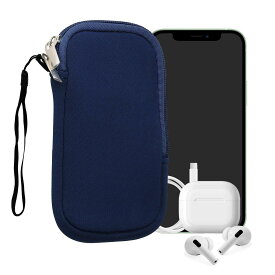kwmobile クッション ポーチ L - 6.5”対応 - ネオプレン スマートフォン 保護 ケース 紺色