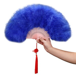 LOYELEY 扇子 羽扇子 ジュリ扇 舞扇子 ジュリアナ羽扇子 ダンス 高級 ふわふわ パーティー 踊り ディスコ バブル ハロウィン コスプレ 舞台道具 結婚式 文化祭 演出 (ブルー)
