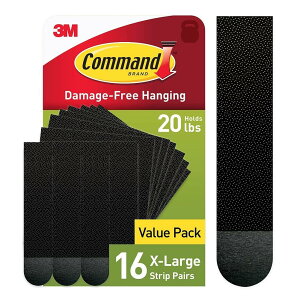 Command 20 Lb XL Heavyweight Picture Hanging Strips, Damage Free Hanging Picture Hangers, Heavy Duty Wall Hanging Strips for Christmas Decorations, 16 Black Adhesive Strip Pairs (32 Command Strips)