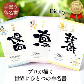 【選べる2タイプ】命名書 ディズニー ミッキー ミニー プーさん 名前入り 出産祝い 命名紙 オーダー 手書き おしゃれ ベビーギフト 赤ちゃん お七夜 百日祝い 出産内祝い 内祝 新生児 誕生日 記念品 プレゼント 両親 祖父母 双子 女の子 男の子【命名書 ディズニー 額なし】