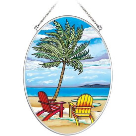 ステンドグラス 吊り型 砂浜 Inlet Palm MO 海 南国 南の島 夏 ヤシの木 サンキャッチャー パネル ボード 飾り