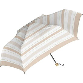 手開き 折り畳み傘 ナチュラルボーダー ピンクベージュ 晴雨兼用 UV加工 UPF50+ 50cm
