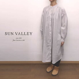 【セール】サンバレー SUNVALLEY ワンピース シャツワンピース シャツ ワンピ スタンドカラー ギャザー 長袖 ボイル 綿 100% 日本製品染め 2024年春夏物