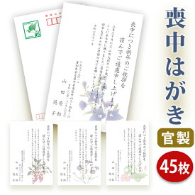 【送料無料】喪中はがき 印刷【官製はがき】【45枚セット】■喪中はがき専門店 喪中ハガキ 年賀欠礼 イラスト付 綺麗 丁寧 切手不要 レビュー件数第1位■内容校了後2〜4営業日で発送予定