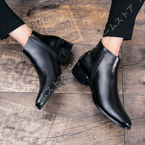 ブーツ ビジネスシューズ サイドジップブーツ メンズ 革靴 本革 防滑 軽量 サイドジッパー エンジニアブーツ プレーントゥ ローカット ワークブーツ 3E 紳士靴