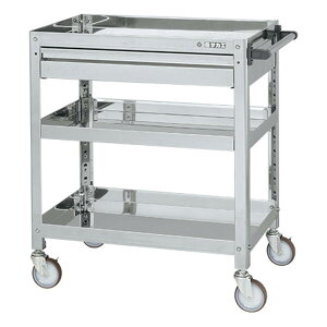 【個人宅配送不可】サカエ SAKAE SAS4-7583ANU 直送 代引不可・他メーカー同梱不可 ステンレススーパーワゴン(SUS430/ナイロンウレタン車/引出付/ねじ込み式キャスター) SAS47583ANU