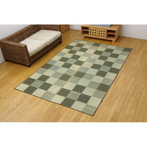 直送・代引不可 い草 花ござ/ラグマット 【ブロック柄 グリーン 江戸間8畳 約348×352cm】 日本製 耐久性抜群 抗菌 防臭 調湿 〔リビング〕【代引不可】 別商品の同時注文不可
