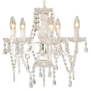 直送・代引不可 ガラスシャンデリア 照明器具 約幅45cm ホワイト 組立式 シャンデリア 約幅45cm球(E17/40W)×5個付 スチール ガラス リビング【代引不可】 別商品の同時注文不可