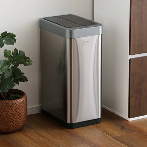 直送・代引不可 両開き 自動開閉ゴミ箱 45L シルバー【代引不可】 別商品の同時注文不可