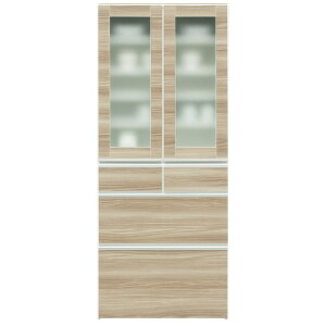 直送・代引不可ダイニングボード(食器棚) 【ガラス扉/上置き付き】 幅75cm 上台扉耐震ラッチ付き 日本製 ブラウン 【完成品】【代引不可】別商品の同時注文不可