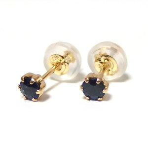 直送・代引不可 ピアス サファイア K18 イエローゴールド 9月 誕生石 シリコン製ダブルロックキャッチ 別商品の同時注文不可