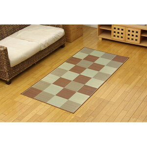 直送・代引不可 い草 花ござ/ラグマット 【ブロック柄 ブラウン 江戸間1畳 約87×174cm】 日本製 耐久性抜群 抗菌 防臭 調湿 〔リビング〕【代引不可】 別商品の同時注文不可