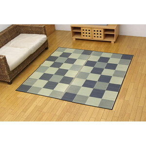 直送・代引不可 い草 花ござ/ラグマット 【ブロック柄 グレー 江戸間2畳 約174×174cm】 日本製 耐久性抜群 抗菌 防臭 調湿 〔リビング〕【代引不可】 別商品の同時注文不可
