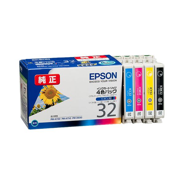 直送・代引不可（まとめ） エプソン EPSON インクカートリッジ 4色パック IC4CL32 1箱（4個：各色1個） 【×3セット】別商品の同時注文不可 インクカートリッジ