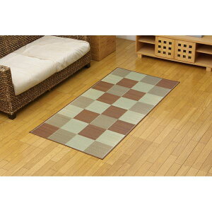 直送・代引不可 日本製 い草 花ござ/ラグマット 【ブロック柄 ブラウン 江戸間1畳 約87×174cm】 裏:ウレタン 防傷 抗菌 防臭 調湿 〔リビング〕【代引不可】 別商品の同時注文不可