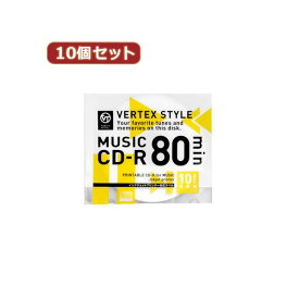 直送・代引不可10個セット VERTEX CD-R（Audio） 80分 10P インクジェットプリンタ対応（ホワイト） 10CDRA.80VX.WPX10別商品の同時注文不可