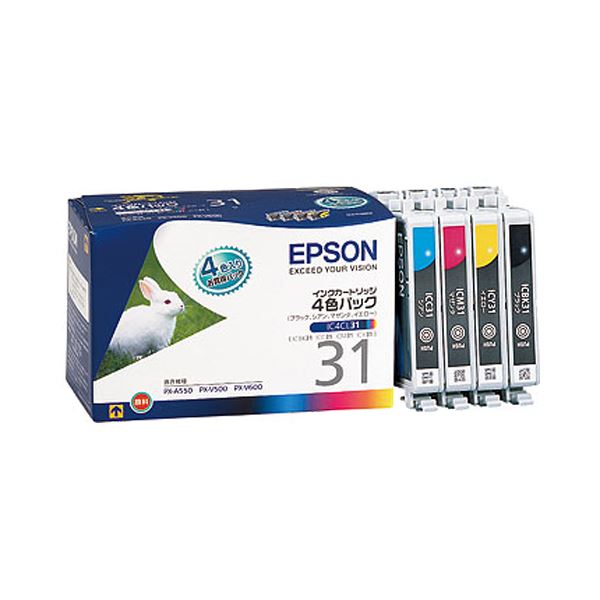 直送・代引不可（まとめ） エプソン EPSON インクカートリッジ 4色パック IC4CL31 1箱（4個：各色1個） 【×3セット】別商品の同時注文不可 インクカートリッジ