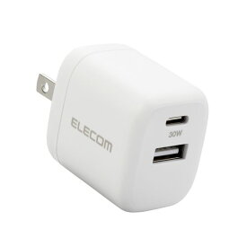 エレコム ELECOM MPA-ACCP30WH USB Type－C 充電器 PD 対応 最大出力30W タイプC ×1 タイプA ×1 GaN 小型 軽量 ACアダプター ホワイト MPAACCP30WH