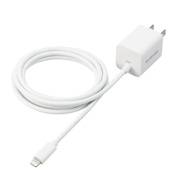 ELECOM エレコム MPA-ACLP05WH USB Type−C 充電器 PD対応 20W ライトニングケーブル一体型 1．5m スイングプラグ 小型 軽量 ホワイト MPAACLP05WH