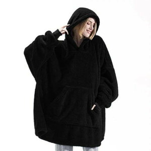 【即納在庫品】着る毛布 フリーサイズ ブラック メンズ レディース パジャマ モフモフ もこもこ あったか パーカー フード付き プルオーバー 毛布 ポケット ジェンダーレス