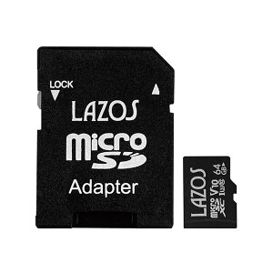 【個数:1個】L-B64MSD10-U3V10X20 直送 代引不可・他メーカー同梱不可 20個セット Lazos 高耐久microSDカード 64GB 紙パッケージ LB64MSD10U3V10X20