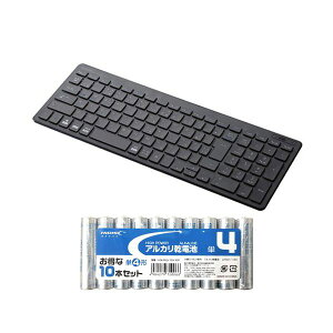 【個数:1個】TK-FBP101BK+HDLR03/1.5V10P 直送 代引不可・他メーカー同梱不可 エレコム Bluetoothコンパクトキーボード パンタグラフ式 薄型 マルチOS対応 ブラック + アルカリ乾電池 単4形10本パック