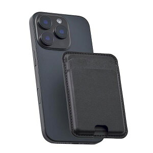 エレコム ELECOM AMS-MAGCDBK MagSafe カードケース iPhone用 2枚収納 レザー風 薄型 マグネット脱着 オープンポケット スマホ カード入れ ブラック AMSMAGCDBK