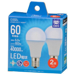 �I�[���d�@ LDA6D-G-E17 AG62P LED�d�� ���` 60�`�����^800lm�^6�D0W�^�����F�^E17�^Ra84�^�L�z��210°�^���`���Ή��^�f�M�ގ{�H���Ή� LDA6DGE17AG62P 2��