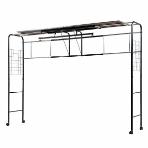 JKプラン UNI-0001-BKBR 直送 代引不可・他メーカー同梱不可 ベッド用 ハンガー ラック ベッド上 棚 収納 キャスター付き 伸縮式 上棚 奥行き40 高さ149 ブラック ダークブラウン UNI0001BKBR