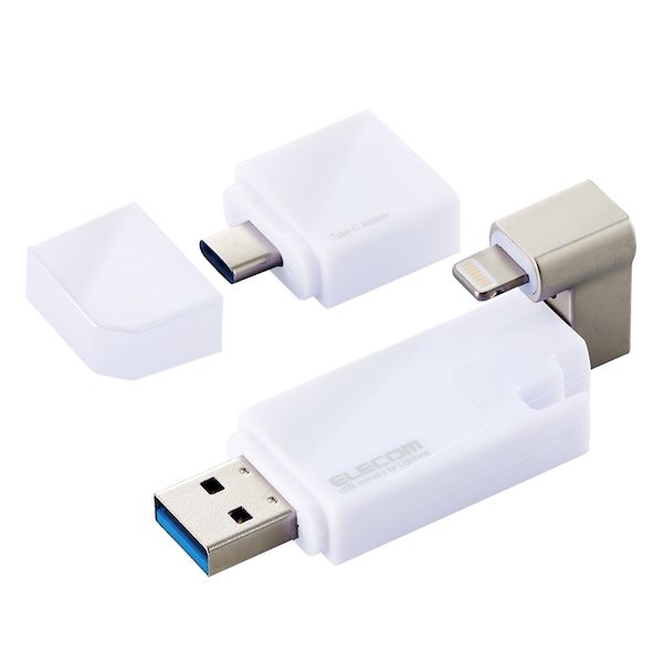 コネクタに エレコム ELECOM MF-LGU3B032GWH iPhone iPad USBメモリ Apple MFI認証 Lightning USB3．2 Gen1 Type−C変換アダプタ付 32GB ホワイト MFLGU3B032GWH：測定器・工具のイーデンキ バックアッ