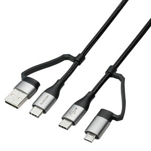 y11/25IIōő100|CgobNzGR ELECOM MPA-AMBCC10BK 4in1 [dP[u USB Type C { USB A to USB Type C { microUSB PD 60WΉ P[u 1m u