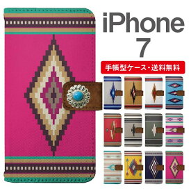 スマホケース 手帳型 iPhone7 スマホ カバー アイフォン おしゃれ アイフォンケース iPhone7ケース デニム オルテガ チマヨ柄 ネイティブ コンチョ付き