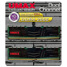 【6/1限定 エントリーで最大P5倍】UMAX デスクトップ用メモリー(8GB×2) DUAL CHANEL 8GB X2 16GB DDR4 2666 PC4-21300 288PIN DIMM UM-DDR4D-2666-16GBHS [UMDDR4D266616GBHS]