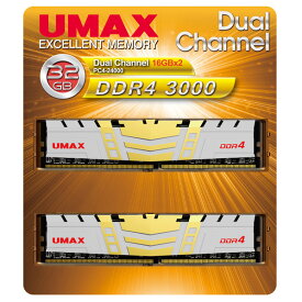 【6/1限定 エントリーで最大P5倍】UMAX デスクトップ用メモリー(16GB×2) DUAL CHANEL 16GB X2 32GB DDR4 3000 PC4-24000 288PIN DIMM UM-DDR4D-3000-32GBHS [UMDDR4D300032GBHS]