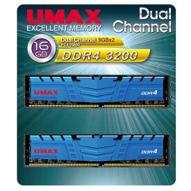 【6/1限定 エントリーで最大P5倍】UMAX デスクトップ用メモリー(8GB×2) DUAL CHANEL 8GB X2 16B DDR4 3200 PC4-25600 288PIN DIMM UM-DDR4D-3200-16GBHS [UMDDR4D320016GBHS]